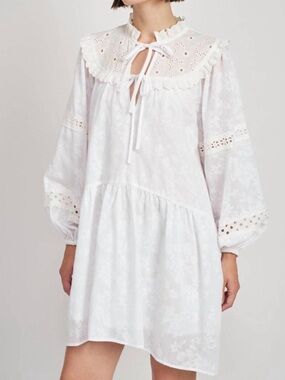En Saison Ivory Eyelet Lace Tie-Front Peasant Dress
